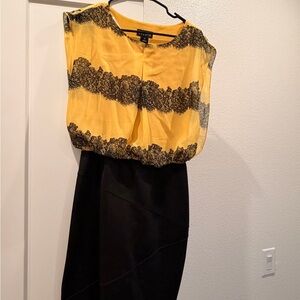 Enfocus Studio Golden Yellow and Black Lace Dress